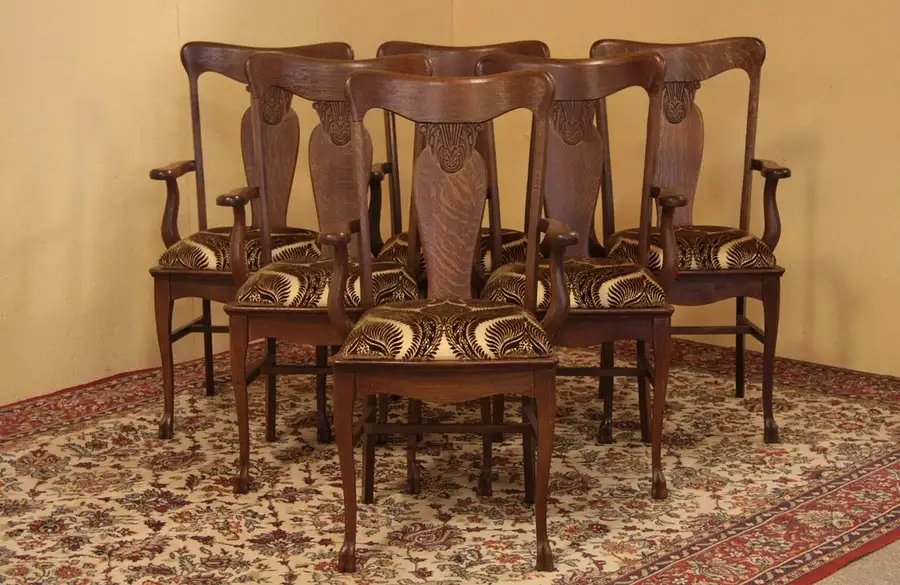 Main image of Set of 6 Oak Antique Dining Armchairs