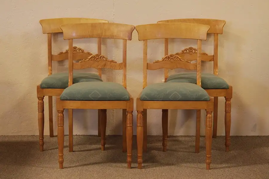 Main image of Set of 4 Biedermeier Tiger Maple Dining Chairs