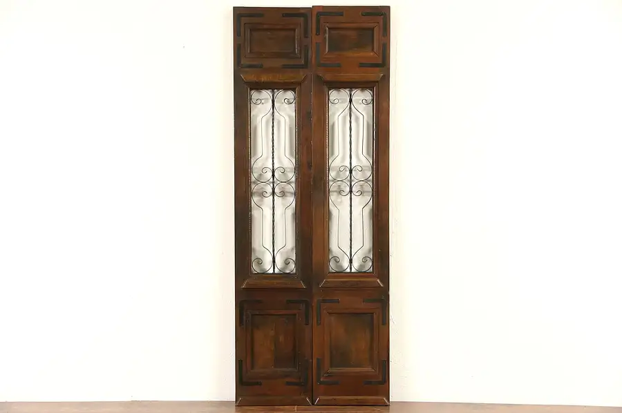 Main image of Pair of Vintage Wood Doors or Shutters, Iron Grillwork