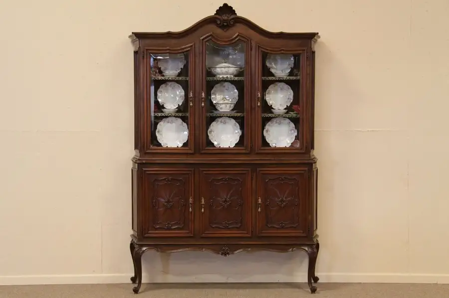 Main image of Italian Carved China or Curio Cabinet, Beveled Glass