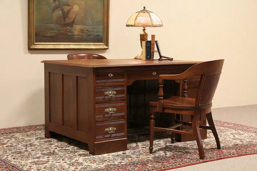 Main image of Eastlake Victorian Leather Top Partner's Desk