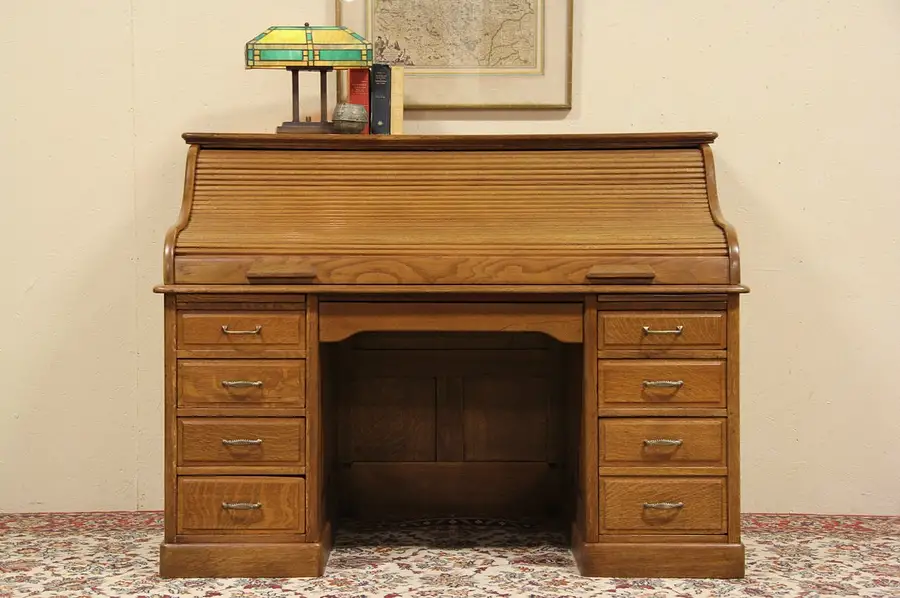Main image of Oak 1900 Antique 5' Roll Top Desk, Raised Panels