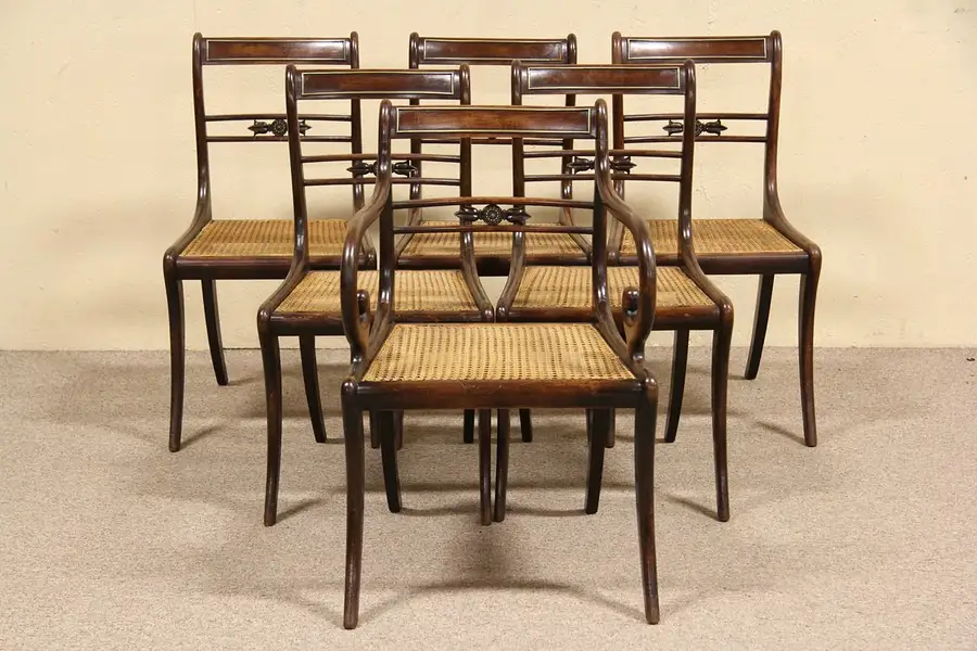 Main image of Set of 6 English Regency Design 1900's Antique Dining Chairs
