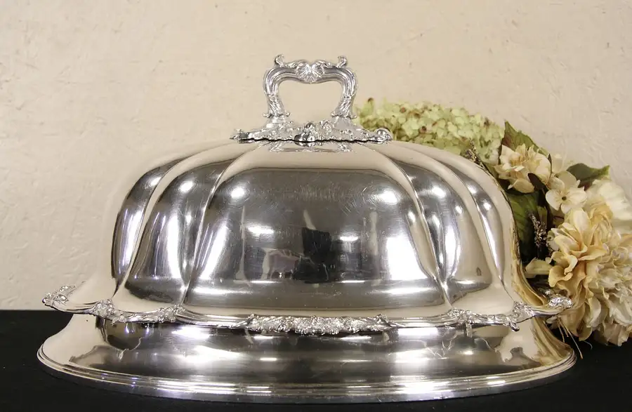 Main image of English Signed "Alston, London" Silverplate Antique 1900 Meat Serving Dome