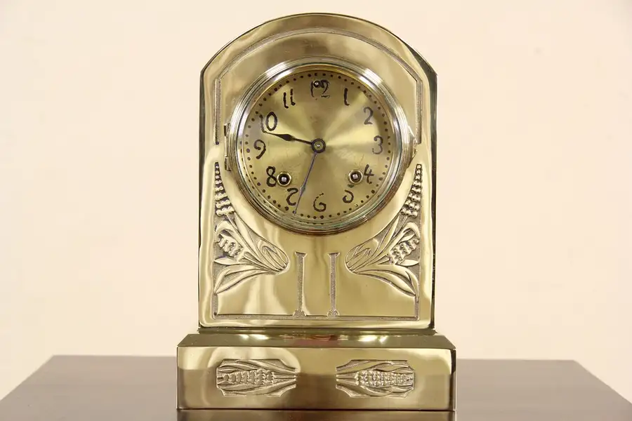 Main image of Ansonia NY Signed Antique 1900 Brass Mantel Clock