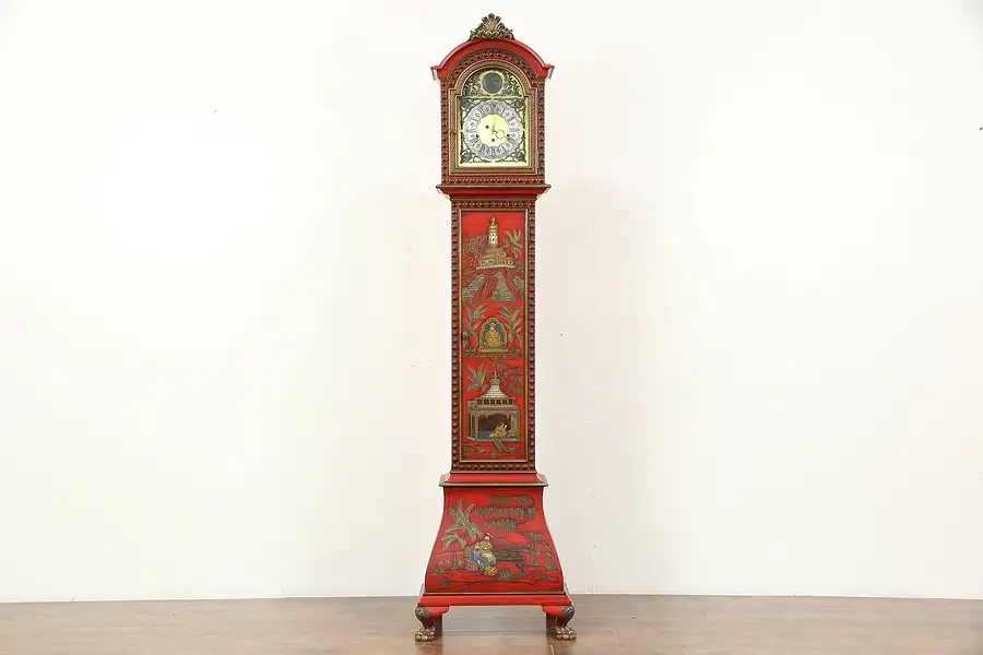 Main image of Chinoiserie Hand Painted Chinese Lacquer Long Case Grandfather Clock, Belgium