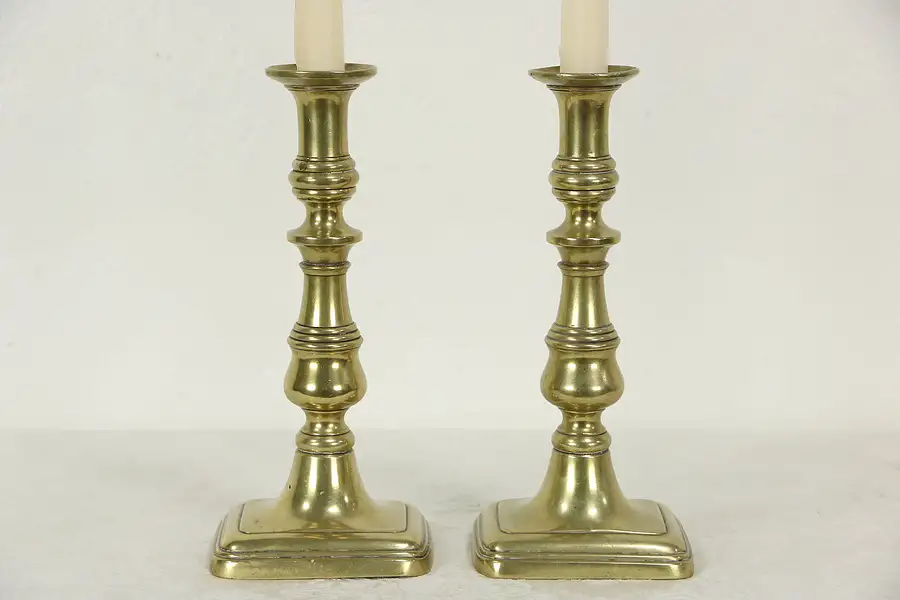 Main image of Pair of Antique 1850 Candlesticks with Oblong Bases, England