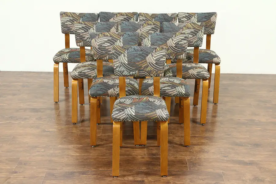Main image of Set of 10 Midcentury Modern 1950 Vintage Designer Dining Chairs, New Upholstery