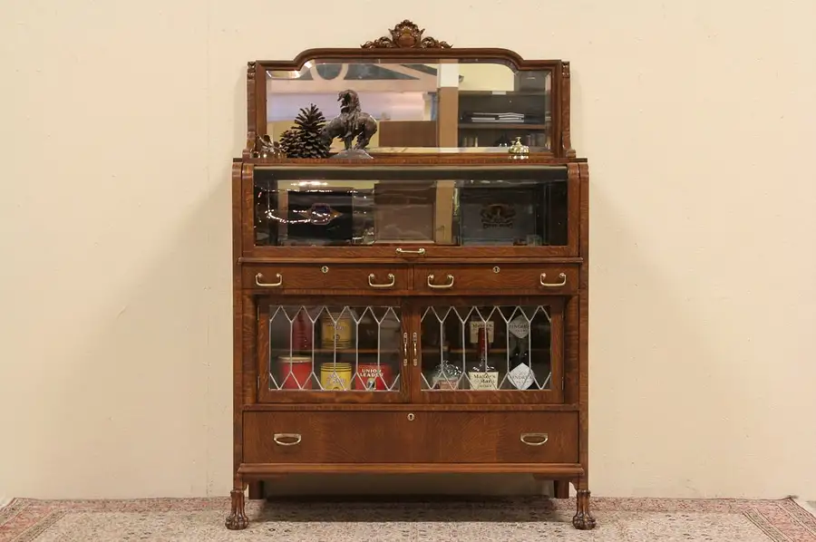 Main image of Oak 1900 Curved & Leaded Glass Silver, China Display Cabinet