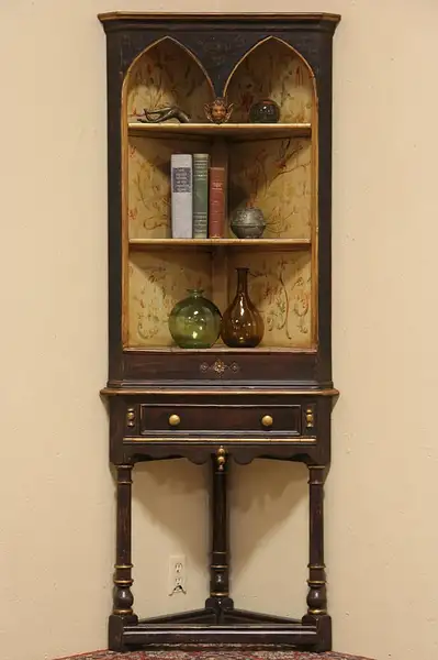 Main image of Italian Renaissance 1910 Corner Cabinet, Carved Angel or Cherub