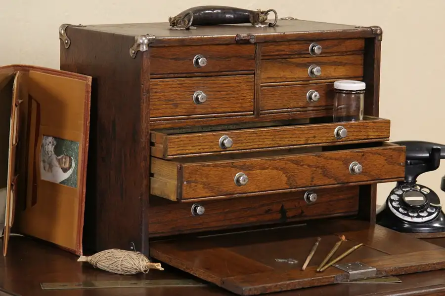 Main image of Oak 1915 Machinist Tool Chest, Jewelry or Collector Cabinet