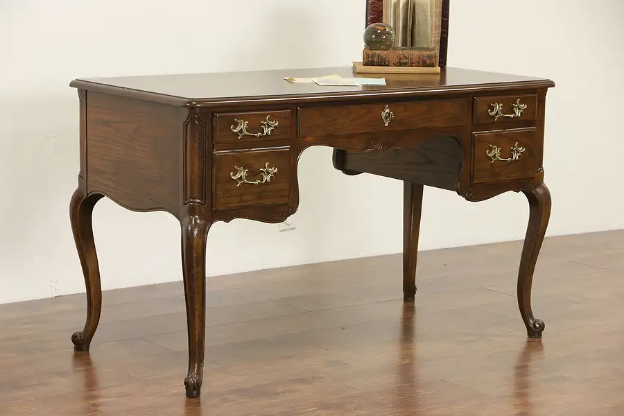 Main image of Baker Signed Country French Vintage Writing Desk, Oak & Olive Ash Burl