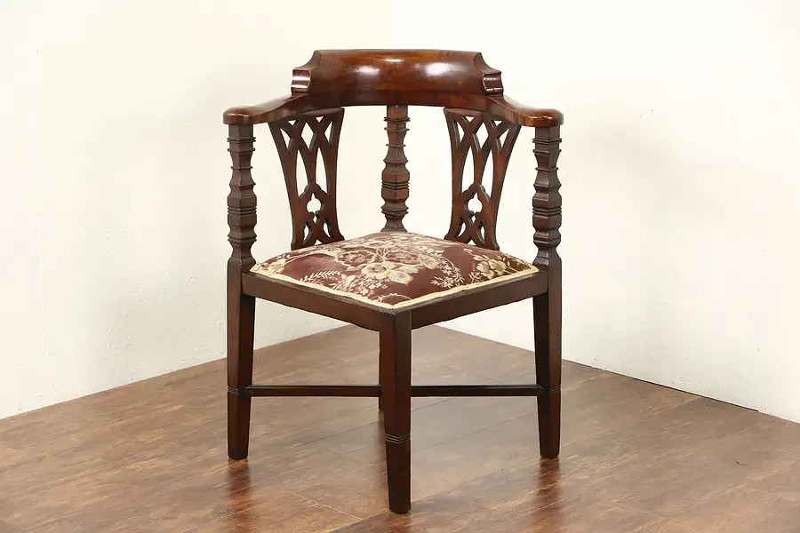 Main image of English Carved Mahogany 1900 Antique Corner Chair