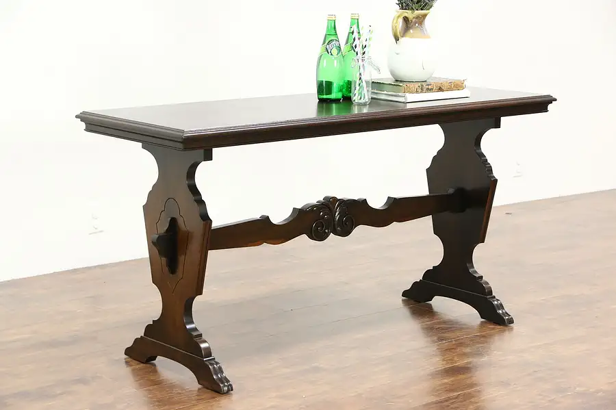 Main image of Traditional Sofa, Console or Hall Table, 1915 Carved Walnut Antique, Signed