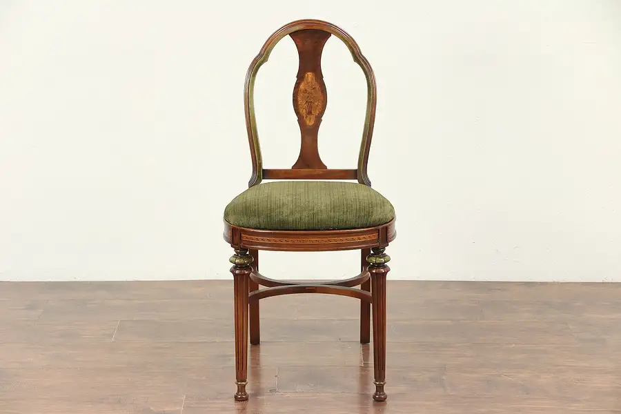 Main image of Walnut Antique Desk or Occasional Chair, Marquetry, New Upholstery