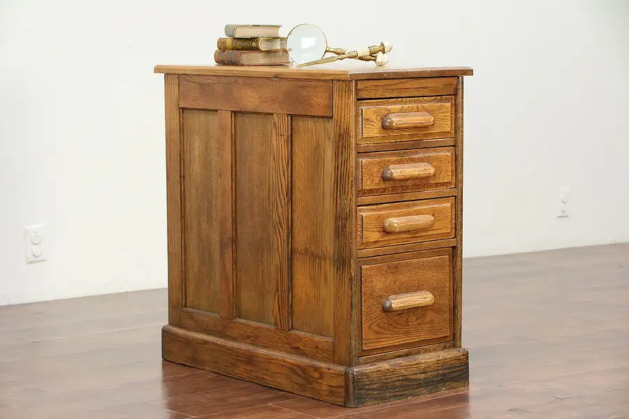 Main image of Oak Antique 1900 Desk Side 4 Drawer File Cabinet
