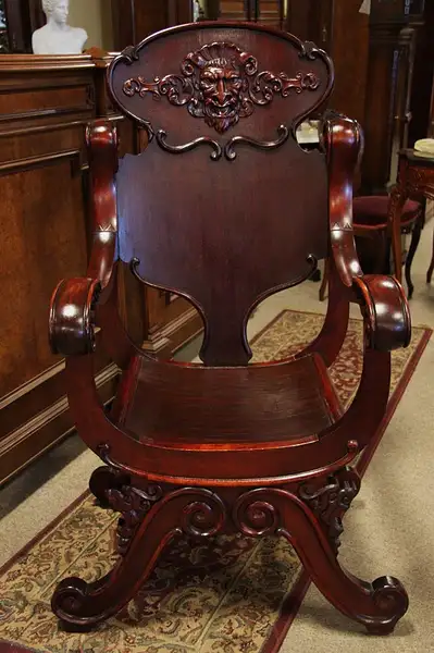 Main image of Victorian Throne Hall Chair with Carved Faces, 1900