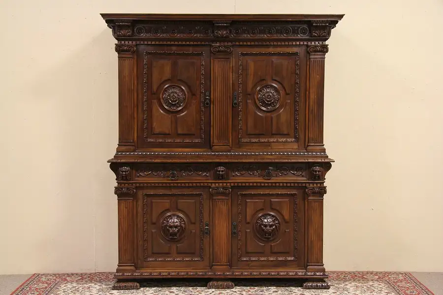 Main image of Lion Carved 1890 Antique Italian Dowry Cabinet