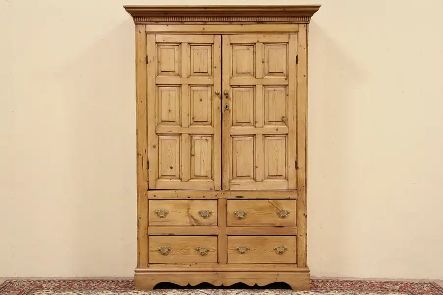 Main image of Irish Pine 1890 Antique Country Linen Press or Cupboard