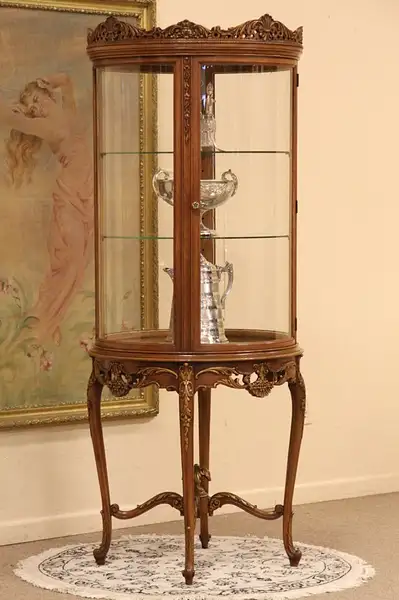 Main image of Carved Round Curved Glass Curio Cabinet