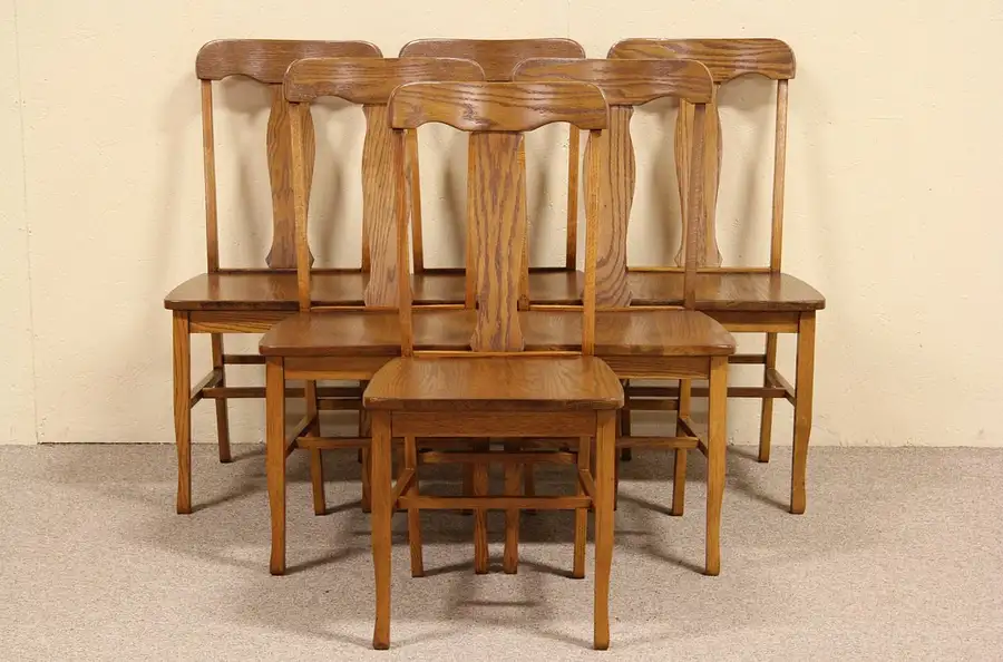 Main image of Set of 6 Antique 1915 Oak Dining Chairs