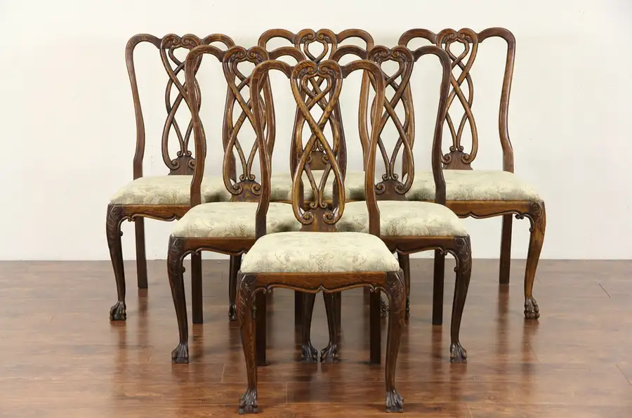 Main image of Country Manor Oak 1915 Antique Scandinavian Set of 6 Carved Dining Chairs