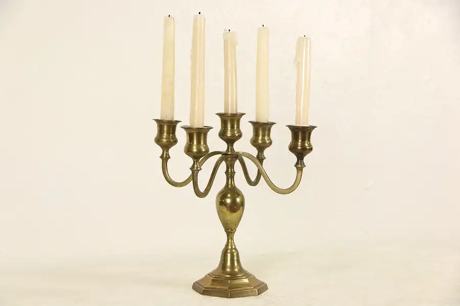 Main image of Brass 5 Candle 1900 Antique Folding Candelabra