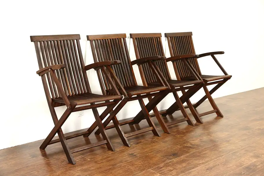 Main image of Set of 4 Vintage Teak Deck or Patio Folding Chairs, Signed Queensland