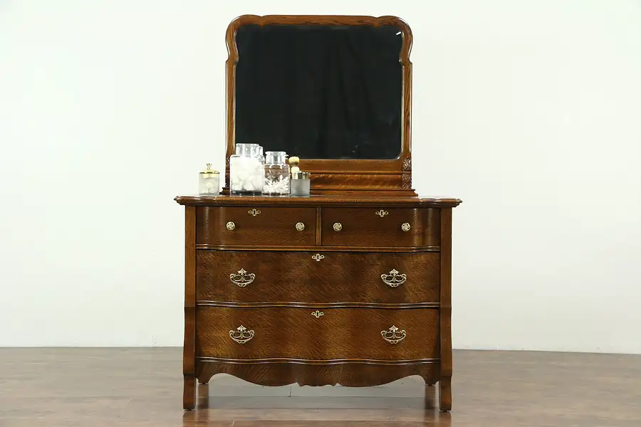 Main image of Victorian Antique 1900 Oak Chest or Dresser, Beveled Mirror
