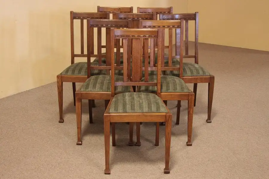 Main image of Set of 8 Oak Antique Arts & Crafts Dining Chairs