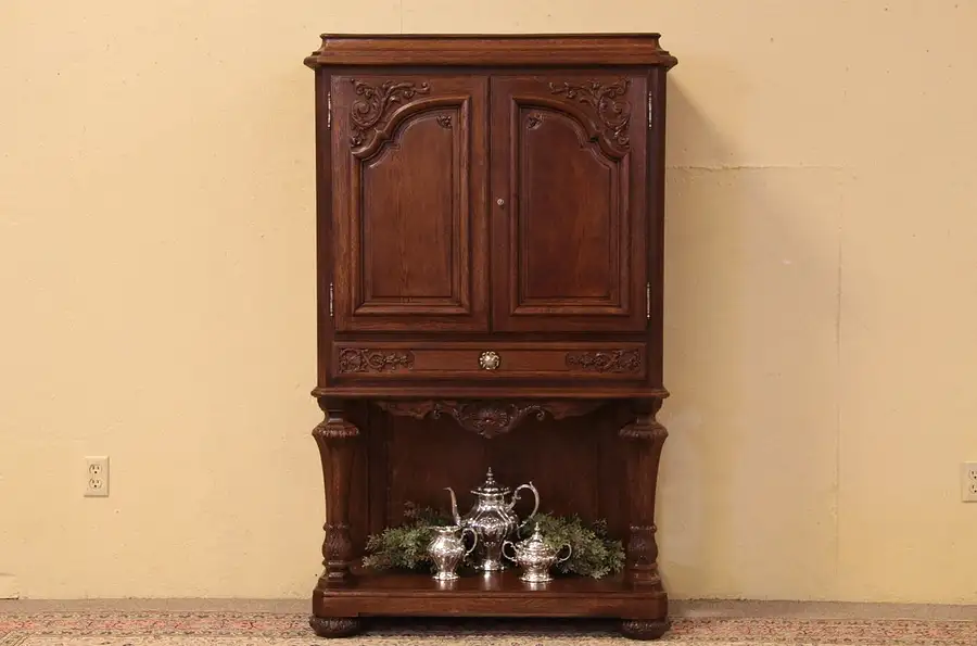 Main image of Carved Oak Silver Chest or Collector's Cabinet