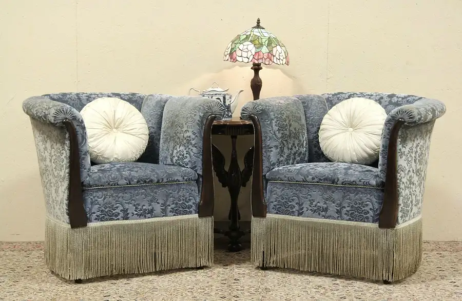 Main image of Pair Antique 1920 Original Mohair Club Chairs