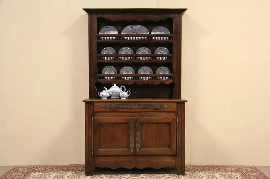 Main image of Country French Antique 1790 Ash & Oak Sideboard Server & Pewter Cupboard