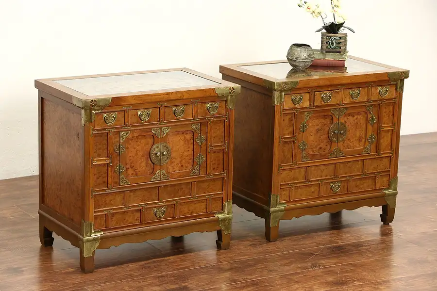 Main image of Pair Vintage Carved Asian Chests, End Tables or Nightstands