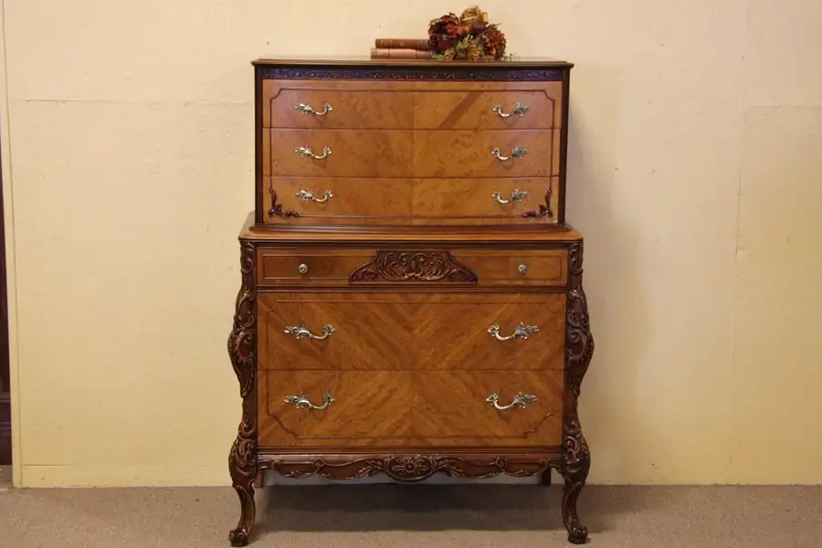 Main image of Satinwood Tall Dresser or Chest on Chest, 1940's