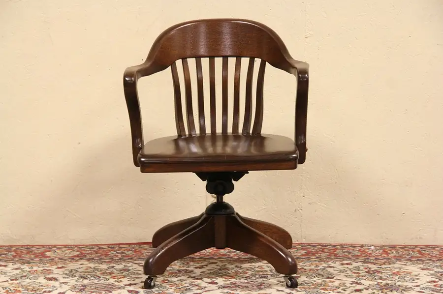 Main image of Swivel Adjustable 1920 Antique Oak Desk Armchair