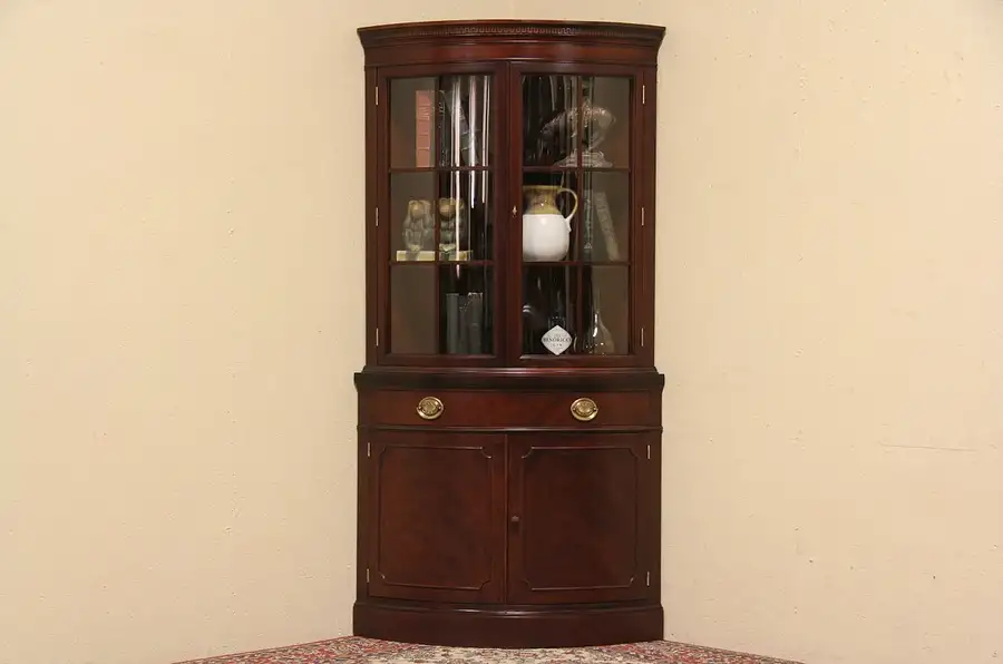 Main image of Drexel Travis Court Vintage Corner Cabinet, Curved Glass