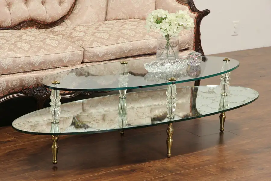 Main image of Hollywood Regency Glass & Mirror 1960 Vintage Cocktail Table