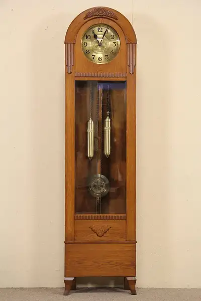Main image of Oak Tall Case Grandfather Clock, 1915 Antique Berlin Germany
