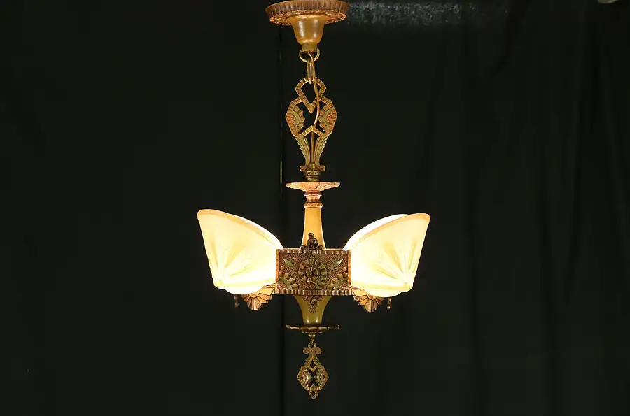 Main image of Art Deco 1930's Chandelier 4 Light Fixture, Signed Williamson & Beardslee
