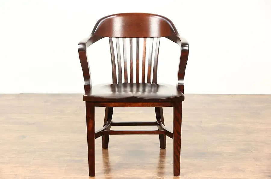 Main image of Birch 1910 Antique Banker Desk, Office or Library Chair with Arms