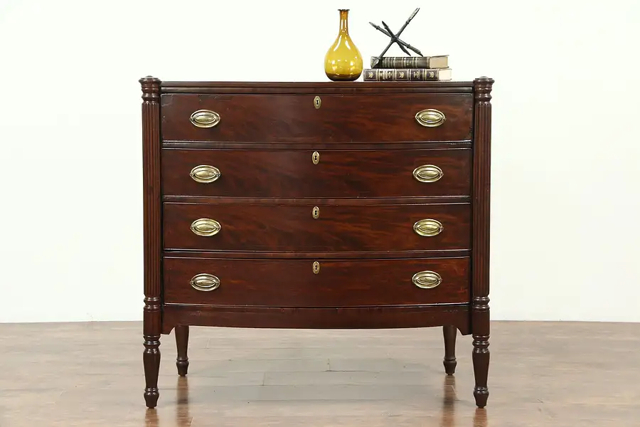 Main image of Sheraton Antique 1820 Bowfront Mahogany Linen Chest or Dresser
