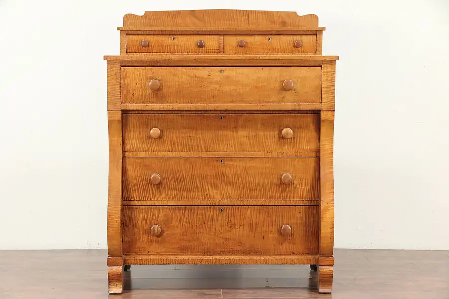 Main image of Empire Antique 1840 Tiger or Curly Maple Chest or Dresser, Ohio