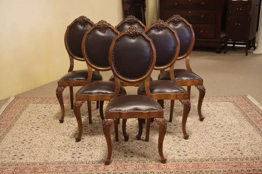 Main image of Set of 6 Carved Antique Walnut Dining Chairs