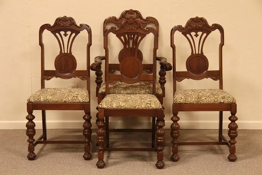 Main image of Set of 4 Carved Dining or Game Chairs