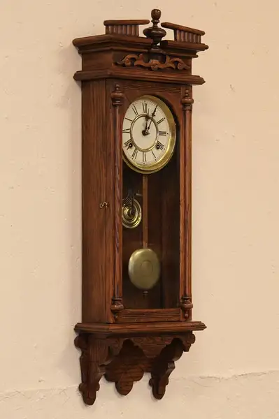 Main image of Victorian Oak Waterbury Wall Clock
