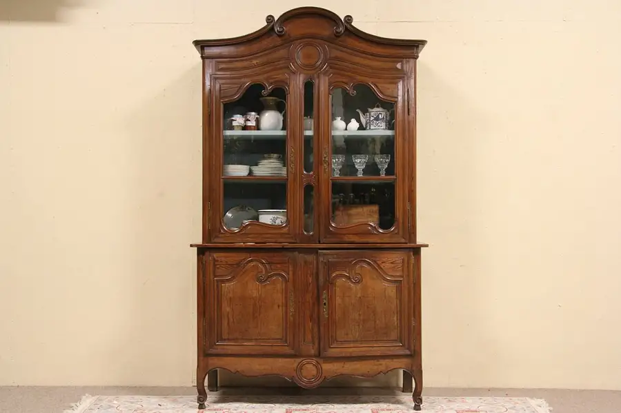 Main image of Country French Carved Pine 1850 Antique China Cabinet