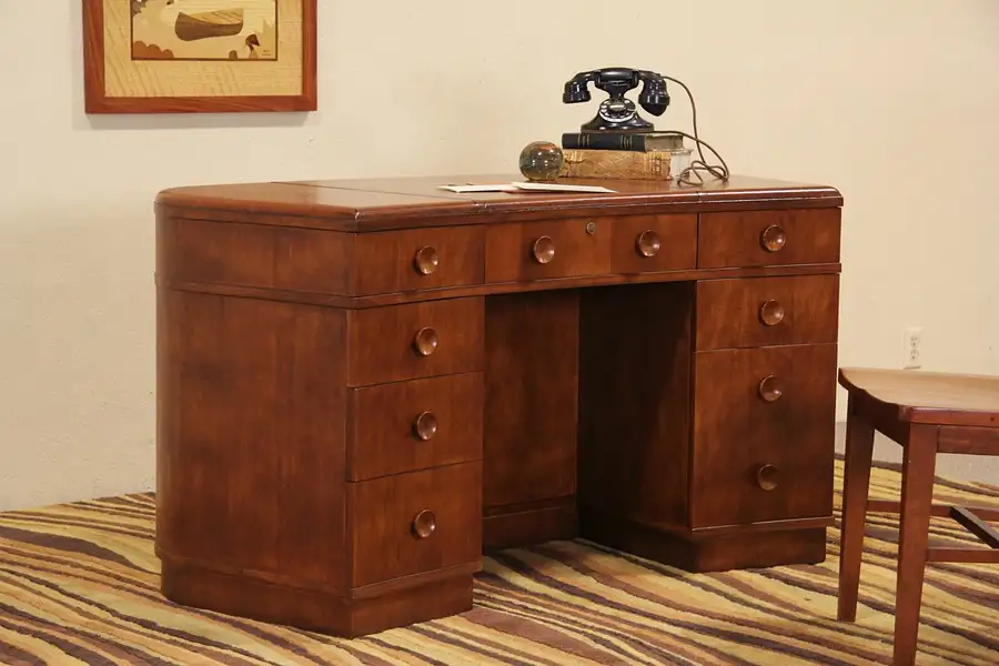 Main image of Art Deco 1940 Vintage Leather Top Desk