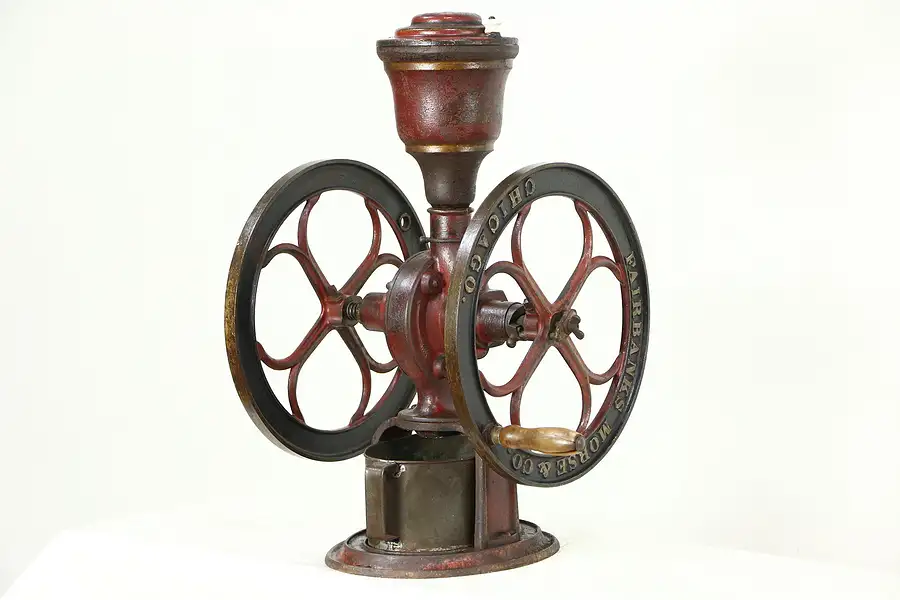 Main image of Fairbanks Morse Chicago Antique 1890's Iron Coffee Grinder Mill, 16" Wheels