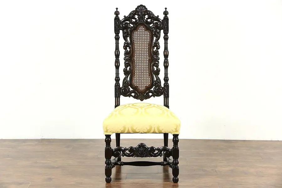 Main image of Renaissance Carved Walnut 1915 Antique Hall or Desk Chair, New Upholstery